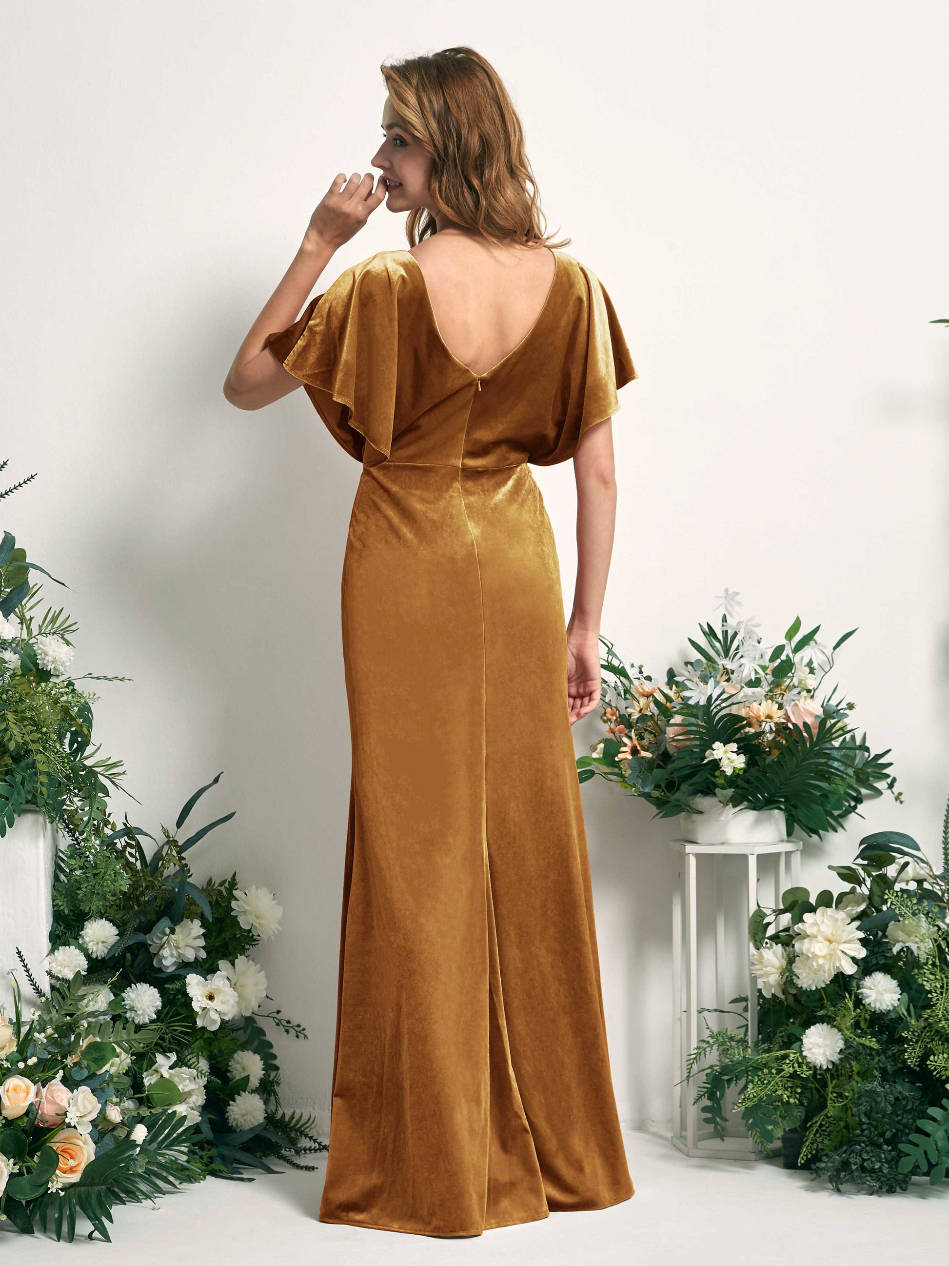 Wanda Burnished Gold Velvet Maxi Dress