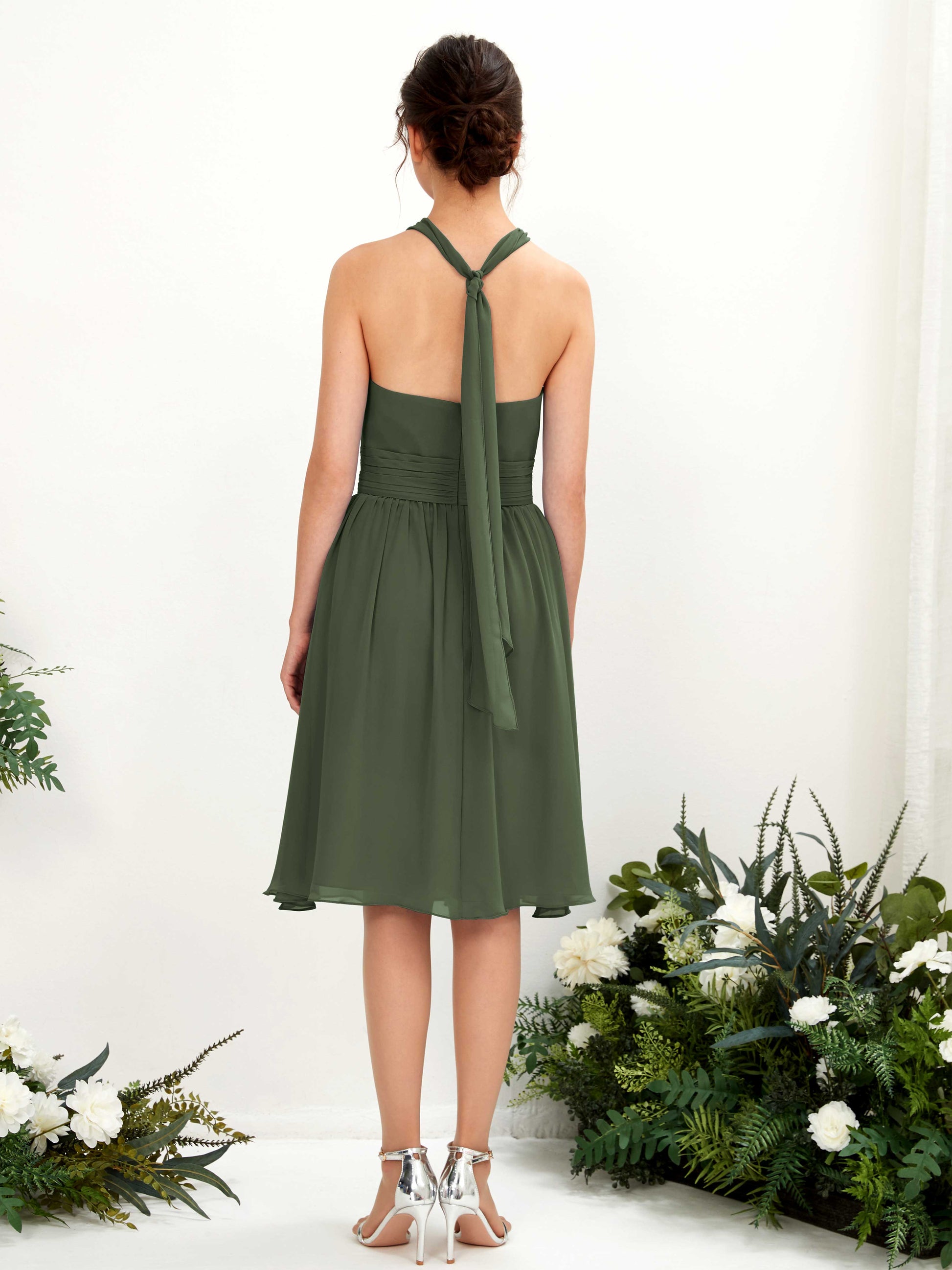 Yvonne Martini Olive Halter Midi Dress