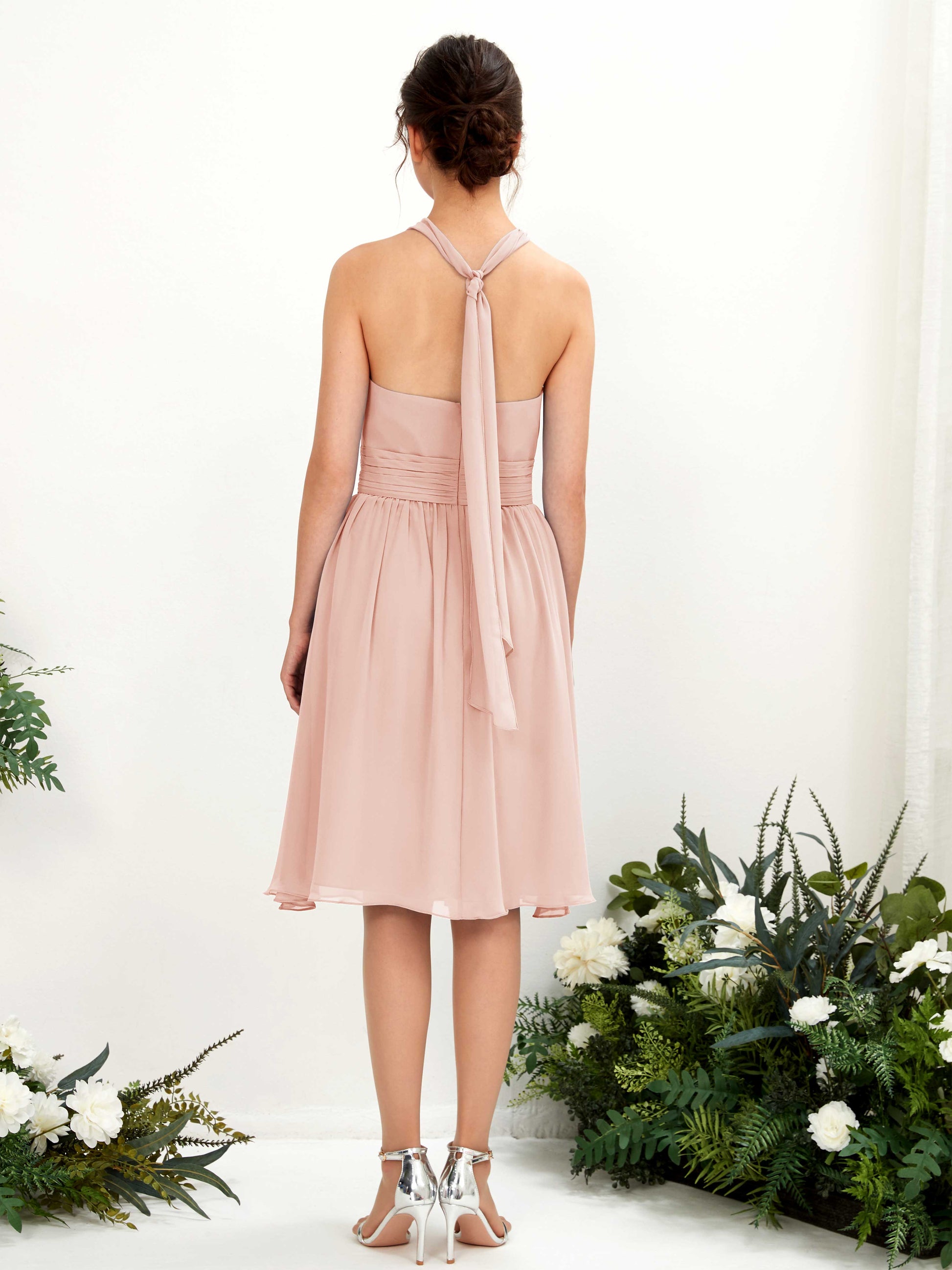 Yvonne Pearl Pink Halter Midi Dress