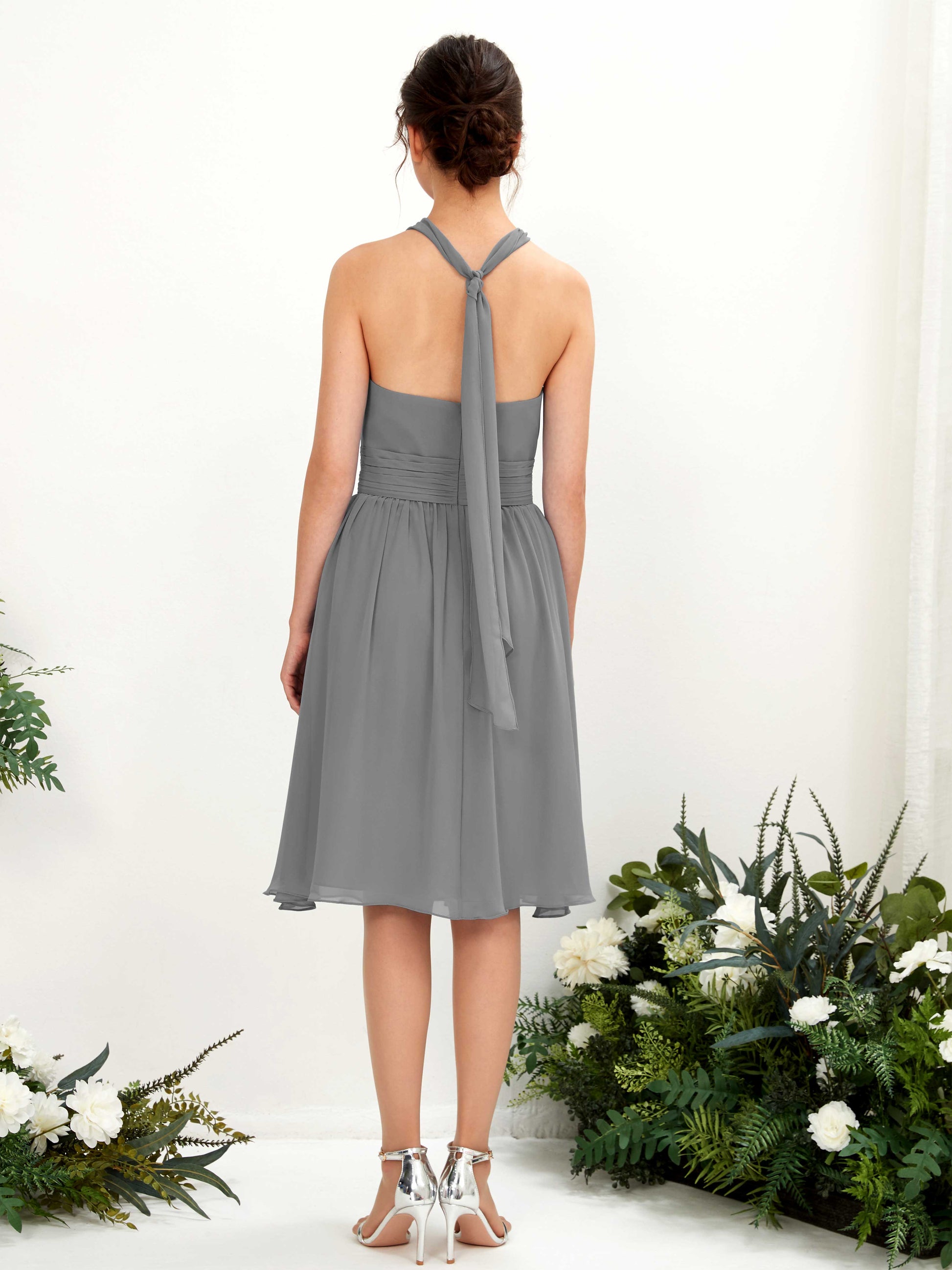 Yvonne Steel Gray Halter Midi Dress