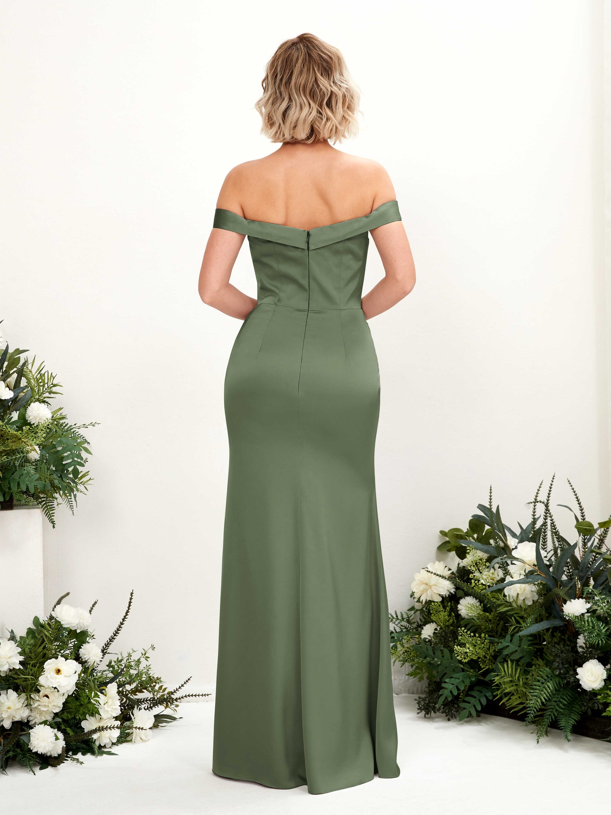 Zoe Green Olive Satin Sleeveless Maxi Dress